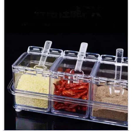 Porta Condimentos Organizador De Tempero Em Acrílico Com Suporte e Colher Inclusos - Entrega Grátis