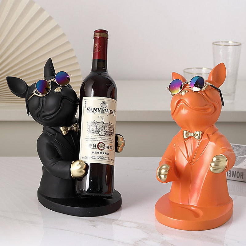 Escultura Decorativa BullDog Francês Mordomo Suporte de Vinho
