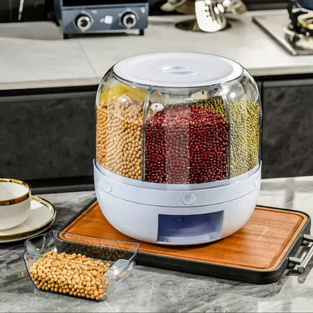PraticFlex - Dispenser Giratório Inteligente de Grãos e Cereais 6 Divisões - Entrega Grátis