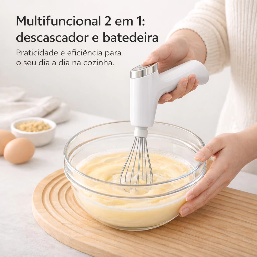 Descascador Elétrico 2 em 1 + Batedor de Ovos