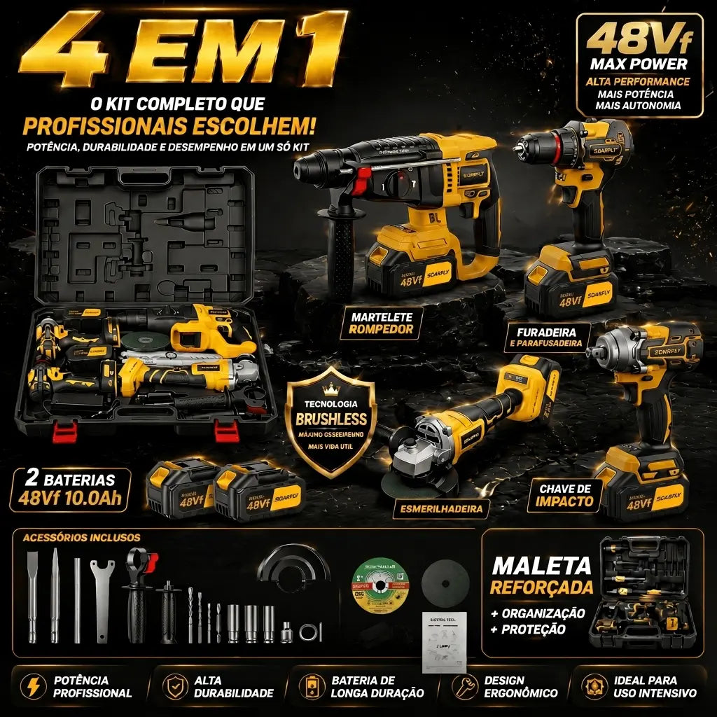 Kit Ferramentas 4 em 1 - Ideal para Reformas Residenciais e Reparos Domésticos