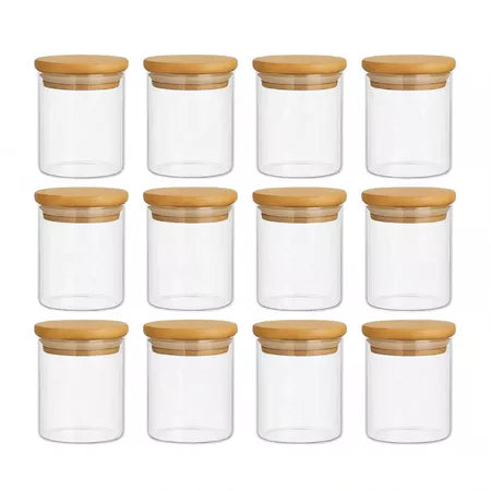 Kit Potes Para Condimentos de Vidro Com Tampa de Bambu e Anel de Silicone Excelente Vedação - Entrega Grátis