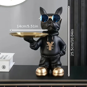 Estatueta Decorativa Bulldog Francês Mordomo com Bandeja
