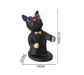 Escultura Decorativa BullDog Francês Mordomo Suporte de Vinho