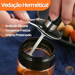 Kit Porta Temperos e Condimentos de Vidro com Tampa e Colher Embutida - Entrega Grátis