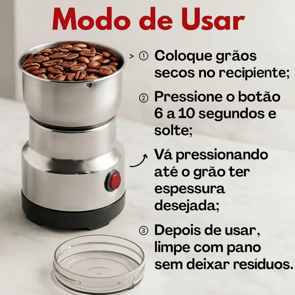 InoxGrinder - Moedor Multifuncional Elétrico de Grãos e Especiarias - Entrega Grátis