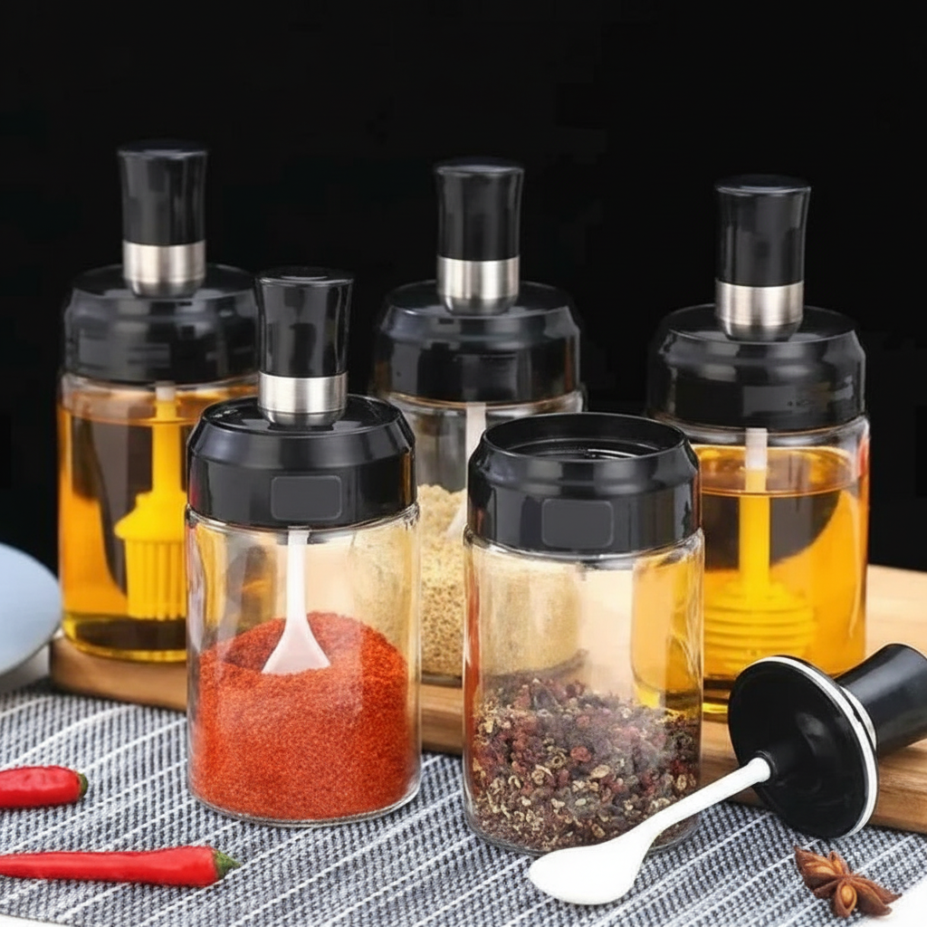 Kit Porta Temperos e Condimentos de Vidro com Tampa e Colher Embutida - Entrega Grátis