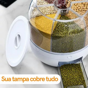 PraticFlex - Dispenser Giratório Inteligente de Grãos e Cereais 6 Divisões - Entrega Grátis