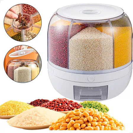 PraticFlex - Dispenser Giratório Inteligente de Grãos e Cereais 6 Divisões - Entrega Grátis