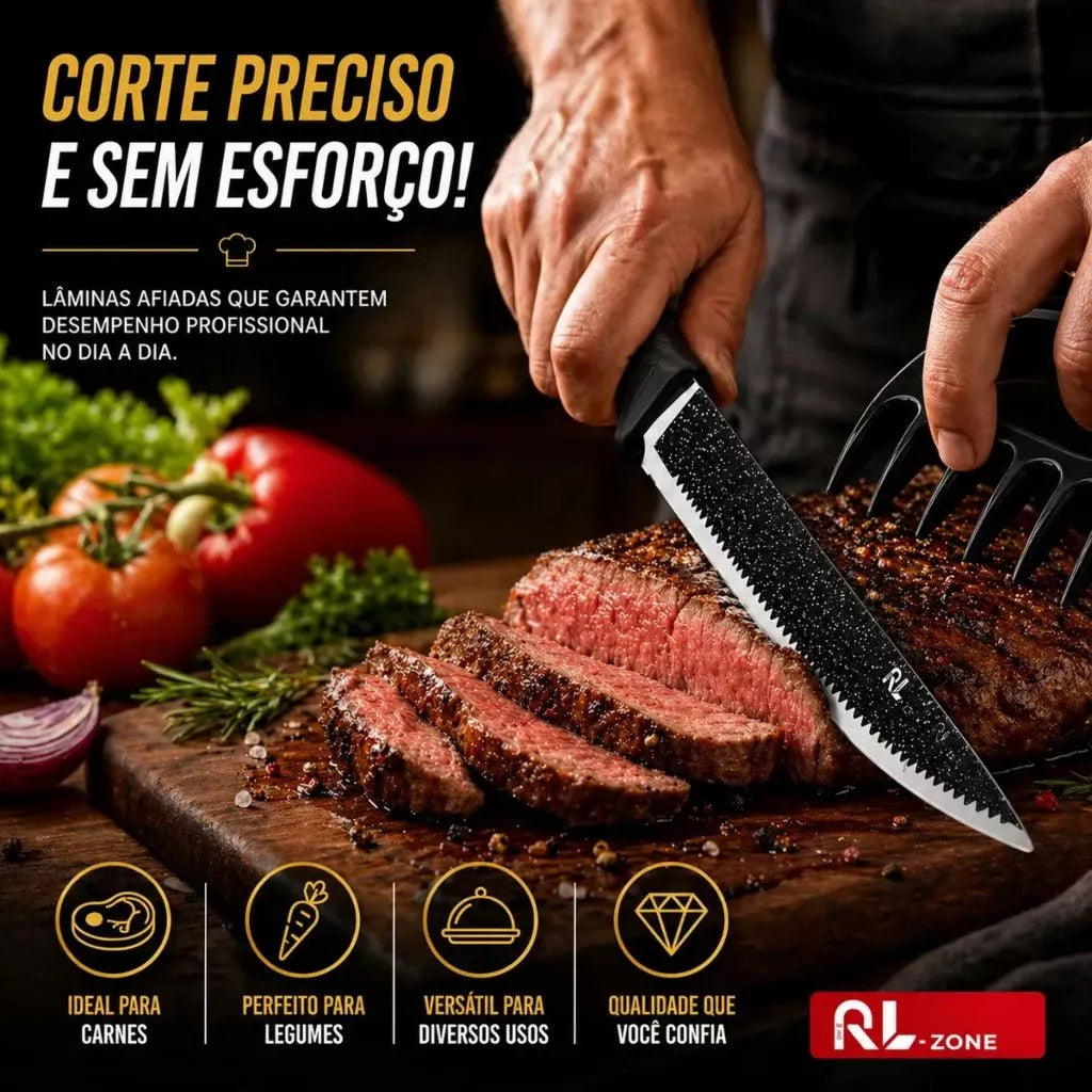 Kit Faqueiro 8 Peças RL Zone em Aço Inox – Alta Qualidade, Durabilidade e Corte Preciso
