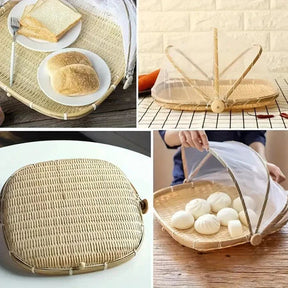 CestFresh - Cesto de Bamboo Com Cobertura de Tela Retrátil Protetor de Alimentos - Entrega Grátis