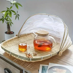 CestFresh - Cesto de Bamboo Com Cobertura de Tela Retrátil Protetor de Alimentos - Entrega Grátis