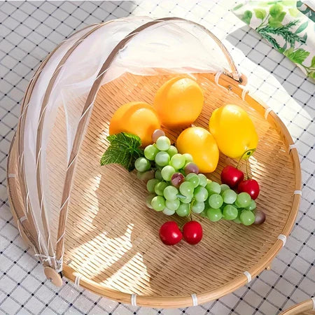CestFresh - Cesto de Bamboo Com Cobertura de Tela Retrátil Protetor de Alimentos - Entrega Grátis
