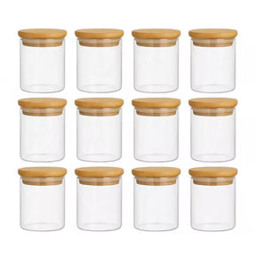 Kit Potes Para Condimentos de Vidro Com Tampa de Bambu e Anel de Silicone Excelente Vedação - Entrega Grátis